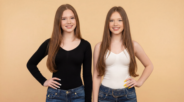 Letizia and Emilia macula body in front of a light-beige background
